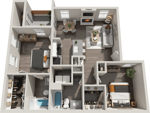 Floor plan for 2 beds, 2 baths, 927 sqft
